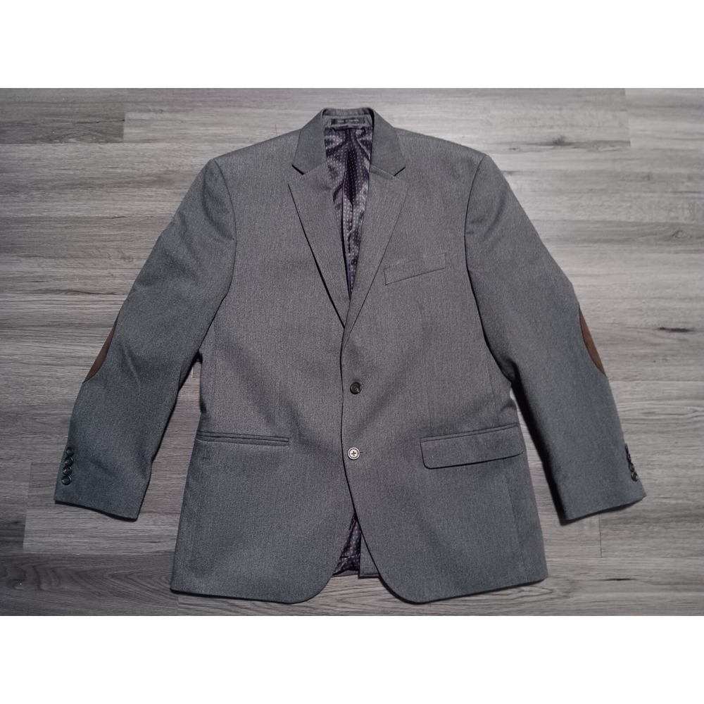 Chaps‎ Men's Gray Polyester Rayon Brown Elbow Patch Sports Coat Size 44R